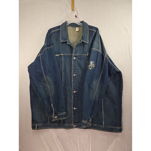 Y2K Rocawear Denim Jacket Vintage Hip-Hop Streetwear Oversized Jay-Z Era Mens 5X - Picture 2 of 12